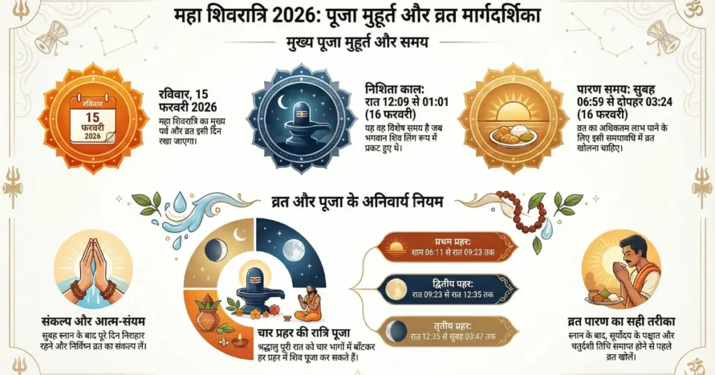 Mahashivratri 2026 Date - महाशिवरात्रि 2026: महत्व, पूजा विधि, शुभ मुहूर्त, व्रत नियम और शुभकामनाएँ 1 महाशिवरात्रि दिन और पूजा मुहूर्त 2026