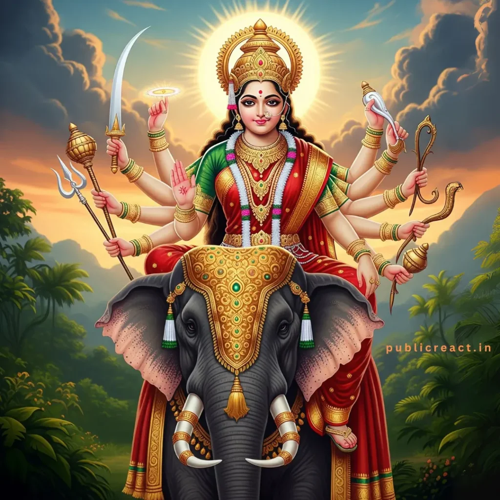 इस वर्ष 2025 मां दुर्गा हाथी पर सवार होकर आ रही हैं 